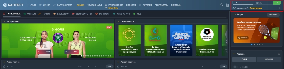 Вход в личный кабинет Балтбет