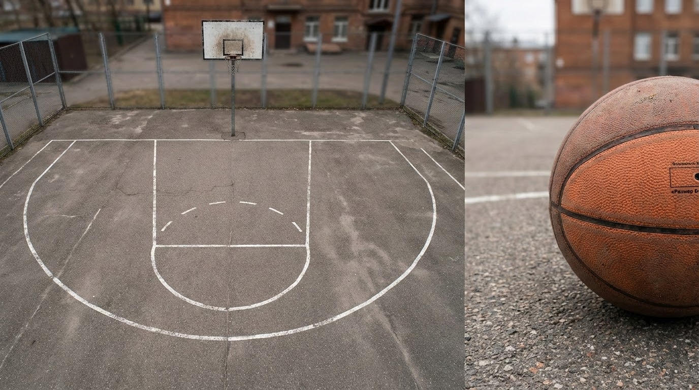 Площадка и мяч в стритболе 3х3