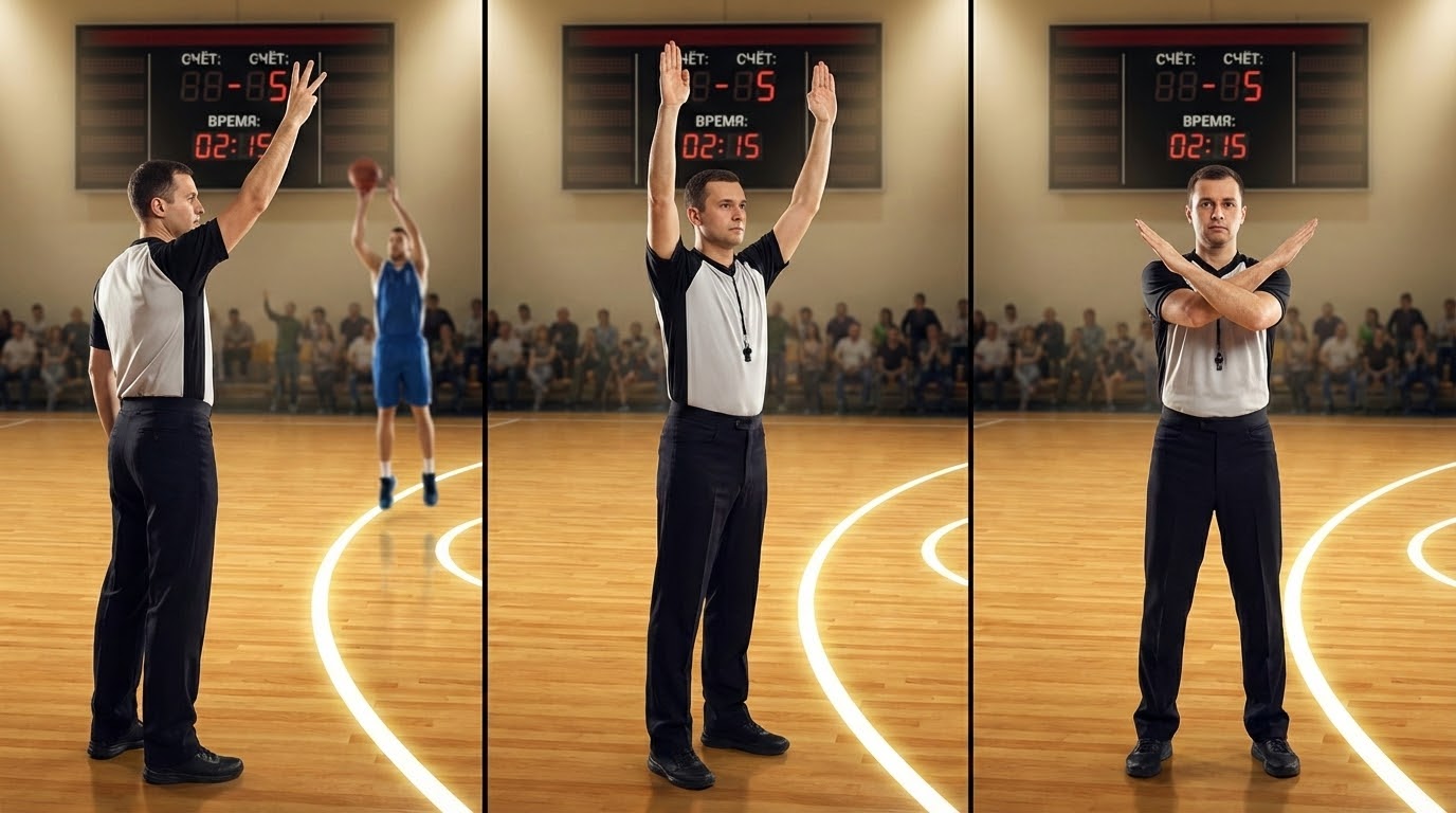 Двухочковый, трёхочковый бросок и засчитанный мяч